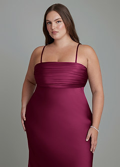 Azazie Saylor Bridesmaid Dresses Red Plum Mermaid Strapless Stretch Satin Dress image17