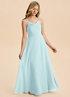 Azazie Gia Junior Sea Glass A-Line Pleated Chiffon Dress image4