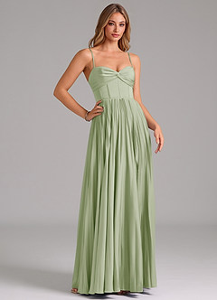 Azazie Akiko Brautjungfernkleider A-Linie Herzausschnitt Stretch-Satin Kleid Staubiger Salbeigrün image3