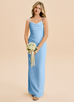 Azazie Mai Junior Powder Blue Sheath Pleated Chiffon Dress image4