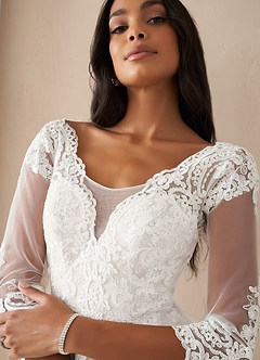 Azazie Sandoval Wedding Dresses Diamond White A-Line Lace Tulle Dress image5