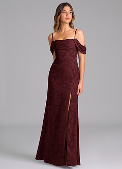 Azazie Saige Bridesmaid Dresses Cabernet A-Line Off the Shoulder Floral Burnout Convertible Dress image5