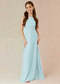 Azazie Snow Junior Mist A-Line Lace Chiffon Dress image4