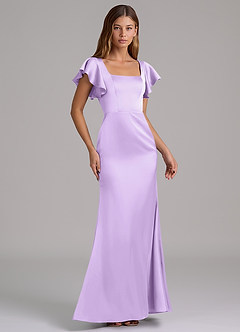 Azazie Elkie Robes de demoiselle d'honneur Robe Sirène en Satin extensible Col Carré Lilas image4