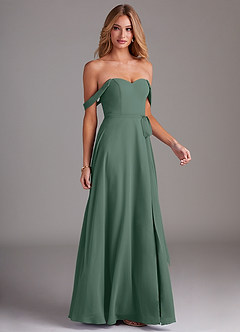 Azazie Aaron Bridesmaid Dresses Sea Moss A-Line Off the Shoulder Chiffon Convertible Dress image6