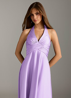 Azazie Tessie Robes de demoiselle d'honneur Robe Trapèze en Satin extensible Plissée Lilas image6