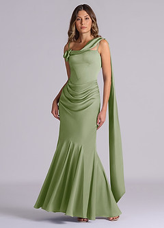 Azazie Inara Suknie dla druhen Syrena Pofałdowany Satyna elastyczna Do ziemi Sukienka image4