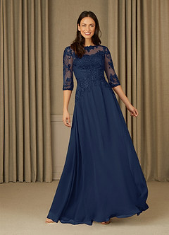 Azazie Dorella Mother of the Bride Dresses Dark Navy A-Line Lace Chiffon Dress image1