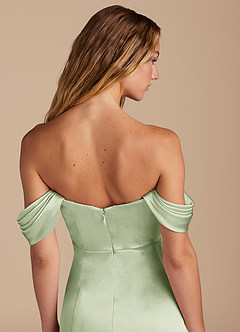 Azazie Amyra Robes de demoiselle d'honneur Robe Sirène Convertible en Satiné métallisé Encolure en Forme de Cœur Vert Sauge image3
