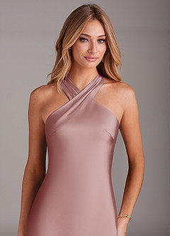 Azazie Doretta Vestidos de damas de honor Vestido de Rosa Polvorienta de Satén Elástico de Corte Sirena con Plisado image5