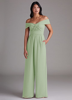 Azazie Lamara Bridesmaid Dresses Dusty Sage Off the Shoulder Chiffon Convertible Jumpsuit image1