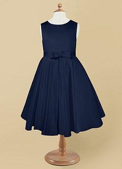 Azazie Coco Flower Girl Dresses Dark Navy A-Line Bow Matte Satin Dress image5