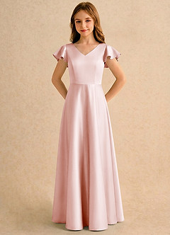 Azazie Nari Girls Formal Sukienki dla dziewczynek sypiących kwiaty Linia A z rękawami Matowy satynowy Długość podłogi Sukienka image5