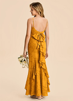 Azazie Lioren Junior Butterscotch Mermaid Ruched Floral Burnout Dress image1