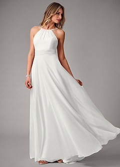 Azazie Amalia Vestidos de madrinha de casamento Vestido Branco de Chiffon de Linha A com Plissado image3