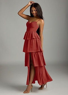 Azazie Kaiden Abiti da Damigella Abito A-Line in Chiffon Scollo a Cuore Terracotta image4