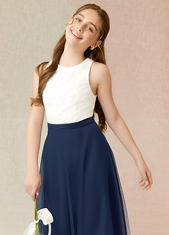 Azazie Albertine Junior Dark Navy A-Line Lace Chiffon Dress image5