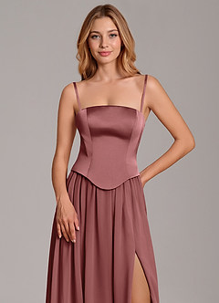 Azazie Cadence Suknie dla druhen Linia A Gorset Satyna elastyczna Do ziemi Sukienka image2