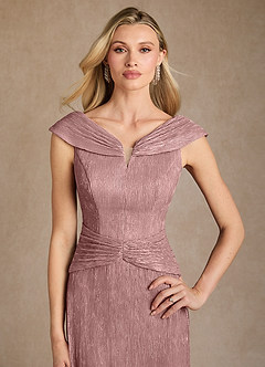Azazie Warren Mother of the Bride Dresses Dusty Rose A-Line Pleated Metallic Mesh Dress image7