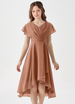 Azazie Graciela Junior Bronzer A-Line Pleated Chiffon Dress image3