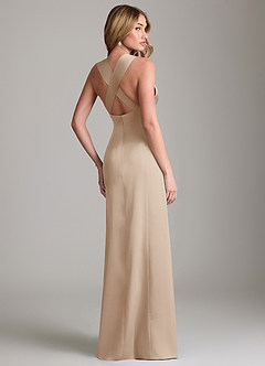 Azazie Cemion Final Sale Taupe A-Line Stretch Satin Dress image3