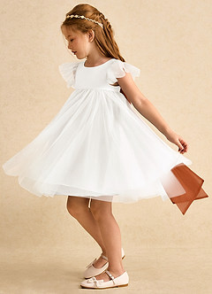 Azazie Munchkin Flower Girl Dresses Ivory Burnt Orange A-Line Bow Tulle Dress image5