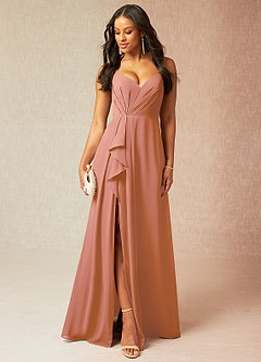 Azazie Kyedae Jurken voor bruidsmeisjes Jurk van Chiffon met A-Lijn V-hals geplooid Meer Gesneden image1