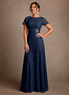 Azazie Sheffield Mother of the Bride Dresses Dark Navy A-Line Lace Chiffon Dress image2