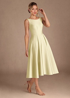 Azazie Fulton Mère de la mariée Robes Robe Trapèze en Satin extensible Plissée Sorbet Citron image2