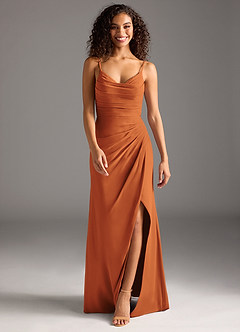 Azazie Deandra Bridesmaid Dresses Cinnamon Mermaid Pleated Chiffon Dress image5
