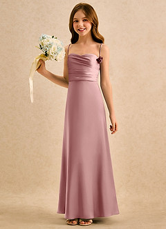 Azazie Kandi Girls Formal Flower Girl Klänningar Klä A-Line i Stretch Satin Älskling Halsringning image3