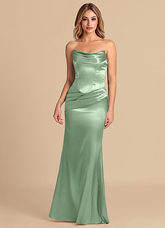Azazie Sorrel Robes de demoiselle d'honneur Robe Sirène Convertible en Satiné métallisé Corset Matcha image2