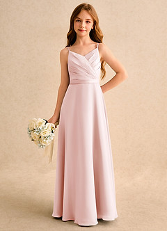Azazie Umina Girls Formal Flower Girl Dresses Blushing Pink A-Line Pleated Matte Satin Dress image5