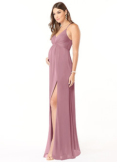 Azazie Annabelle Maternity Bridesmaid Dresses A-Line V-Neck Pleated Mesh Floor-Length Dress image4
