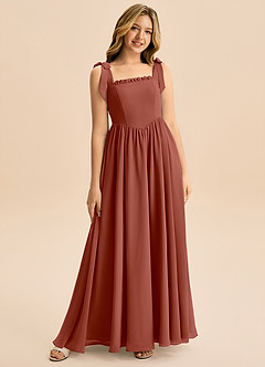 Azazie Delia Junior Abito A-Line in Chiffon Fiocco Auburn image1