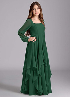 Azazie Clara Junior Robe Trapèze en Mousseline de soie Blouson Vert Foncé image4