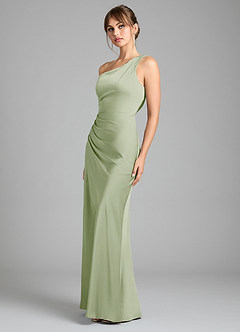 Azazie Madelyn Bridesmaid Dresses Dusty Sage Mermaid One Shoulder Stretch Satin Convertible Dress image6