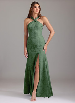 Azazie Rue Robes de demoiselle d'honneur Robe Trapèze en Blumen-Burnout Plissée Eucalyptus image1