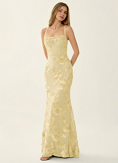 Kailani Lemon Sorbet 3D Flowers Corset Mermaid Lace Up Back Prom Dress image3