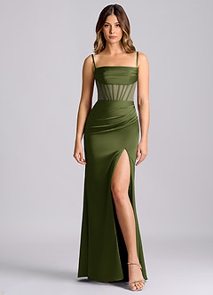 Azazie Alyce Bridesmaid Dresses Olive Mermaid Off the Shoulder Stretch Satin Convertible Dress image5