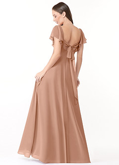 Azazie Syenna Bridesmaid Dresses Champagne Rose A-Line Ruched Chiffon Dress image2