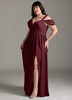 Azazie Lianne Brautjungfernkleider A-Linie Schulterfrei Stretch-Satin Kleid Cabernetrot image5