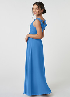 Azazie Amada Junior Vestido de Azul Grisaceo de Gasa de Corte en A con Volante image4