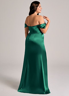 Azazie Saige Bridesmaid Dresses Emerald Sheath Off the Shoulder Metallic Satin Convertible Dress image14