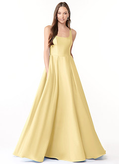 Azazie Neve Bridesmaid Dresses Butter Ball-Gown with Pockets Stretch Satin Dress image1