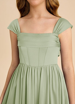 Azazie Hattie Junior Dusty Sage A-Line Pleated Stretch Satin Dress image9