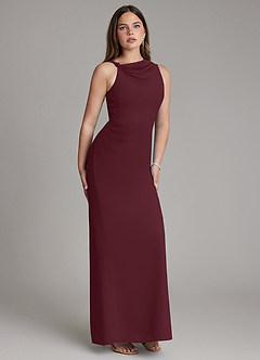 Azazie Charice Vestidos de damas de honor Vestido de Cabernet de Gasa de Corte Recto con Plisado image4