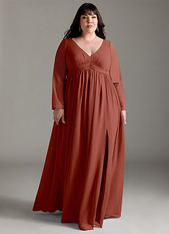 Azazie Teton Robes de demoiselle d'honneur de maternité Robe Trapèze Manche longue Longueur ras du sol Mousseline de soie image9