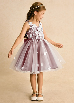 Azazie Junebug Flower Girl Dresses Ivory Amethyst Ball-Gown Lace Tulle Dress image4