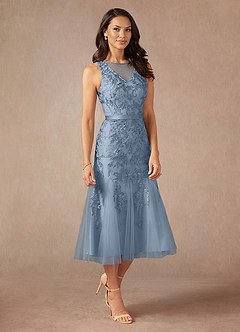 Azazie Herrin Abiti per la Madre della Sposa Abito Sirena in Pizzo Blu Polveroso image1